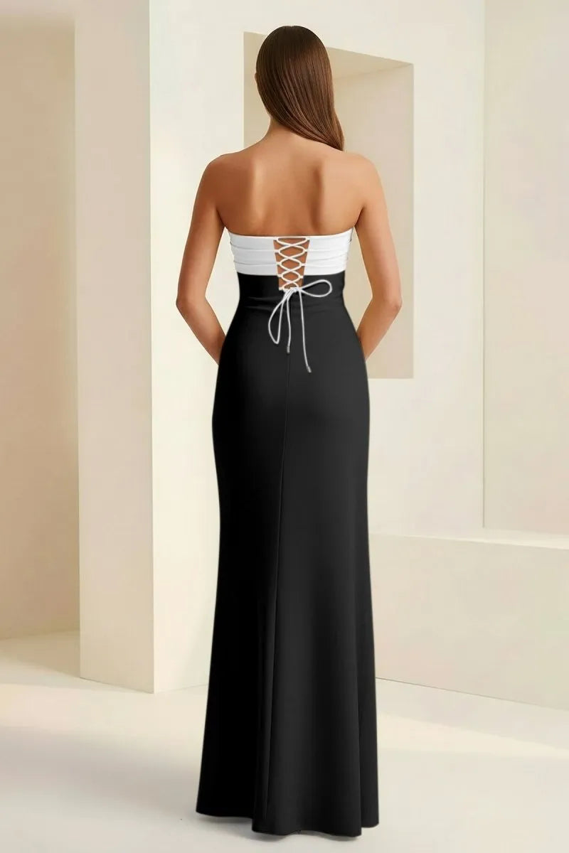 Chic Mermaid Strapless Sleeveless Lace-Up-Back Floor-Length Prom Dress