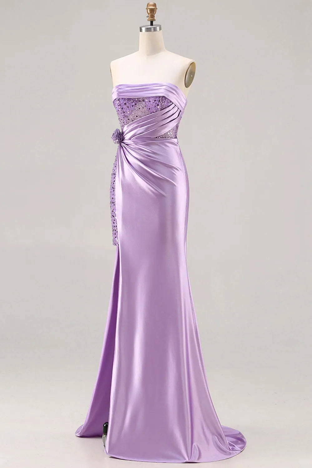 Chic Mermaid Strapless Sleeveless Lace-Up Back Floor-Length Prom Dresses