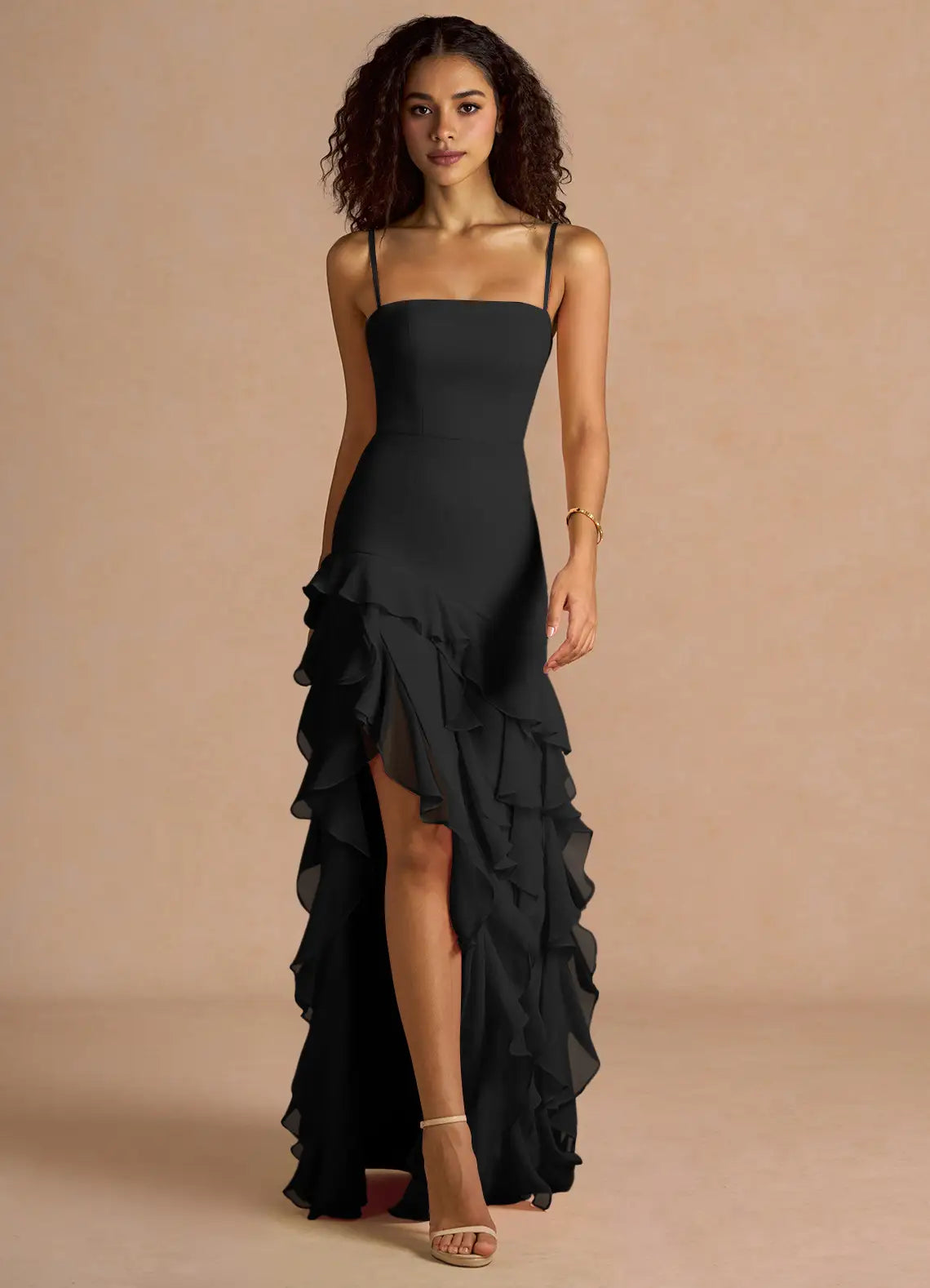 Chic Mermaid Strapless Sleeveless Ruffle Back Floor-Length Prom Dresses