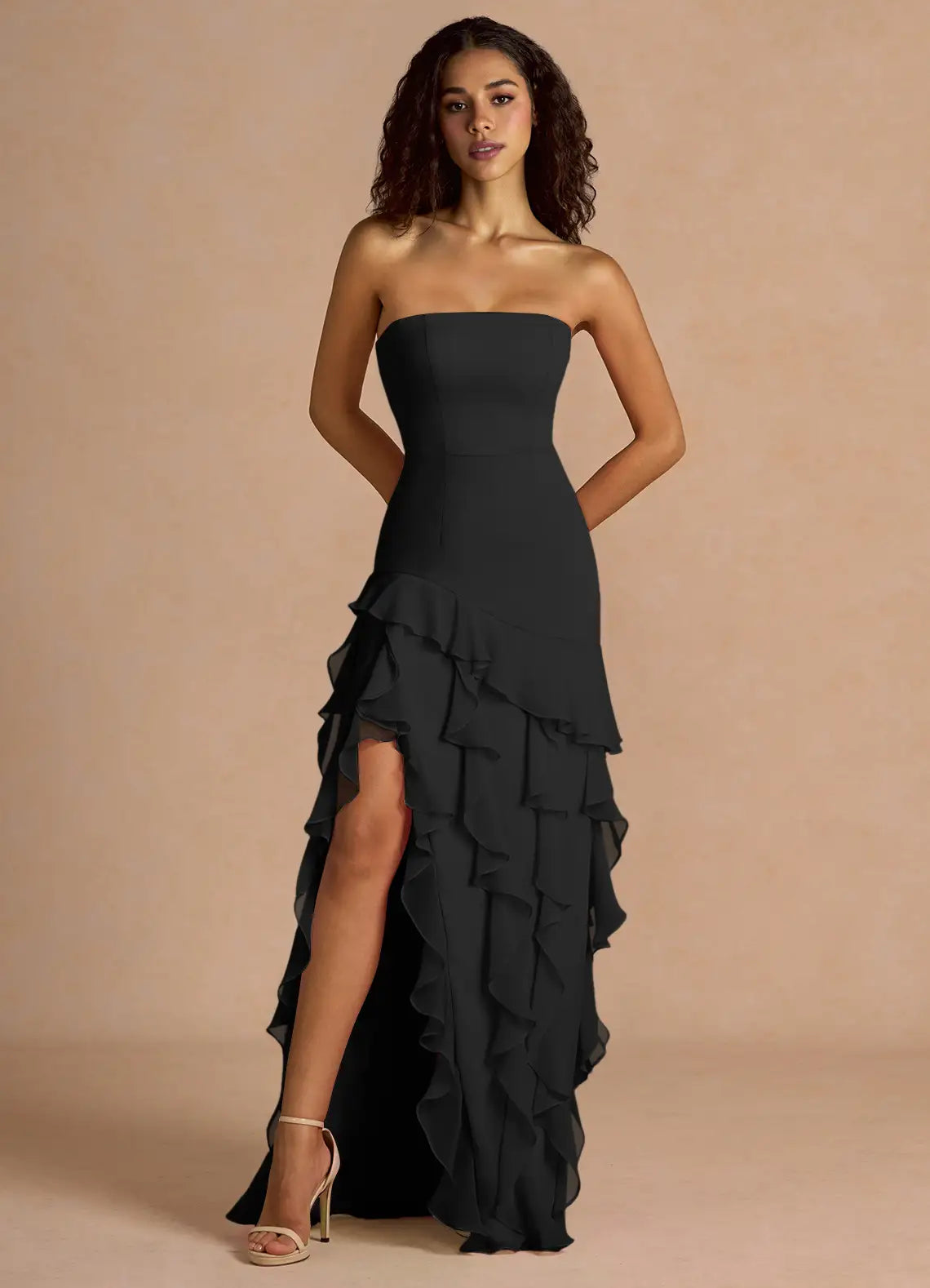 Chic Mermaid Strapless Sleeveless Ruffle Back Floor-Length Prom Dresses