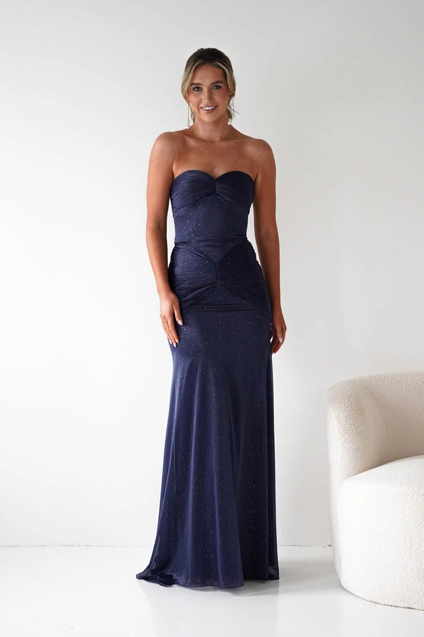 Chic Mermaid Sweetheart Strapless Glitter-Bodice Floor-Length Formal Prom Dresses