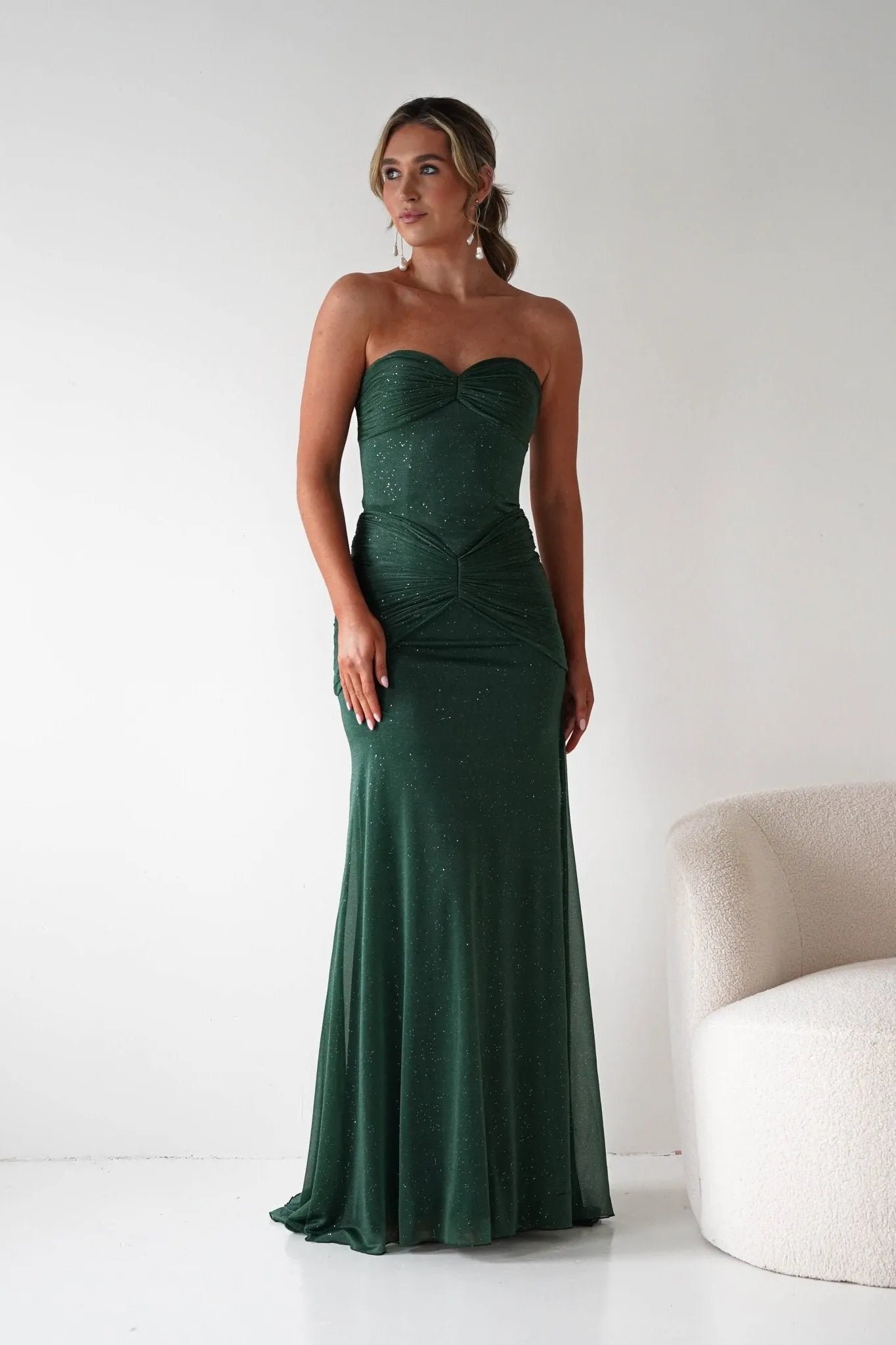 Chic Mermaid Sweetheart Strapless Glitter-Bodice Floor-Length Formal Prom Dresses