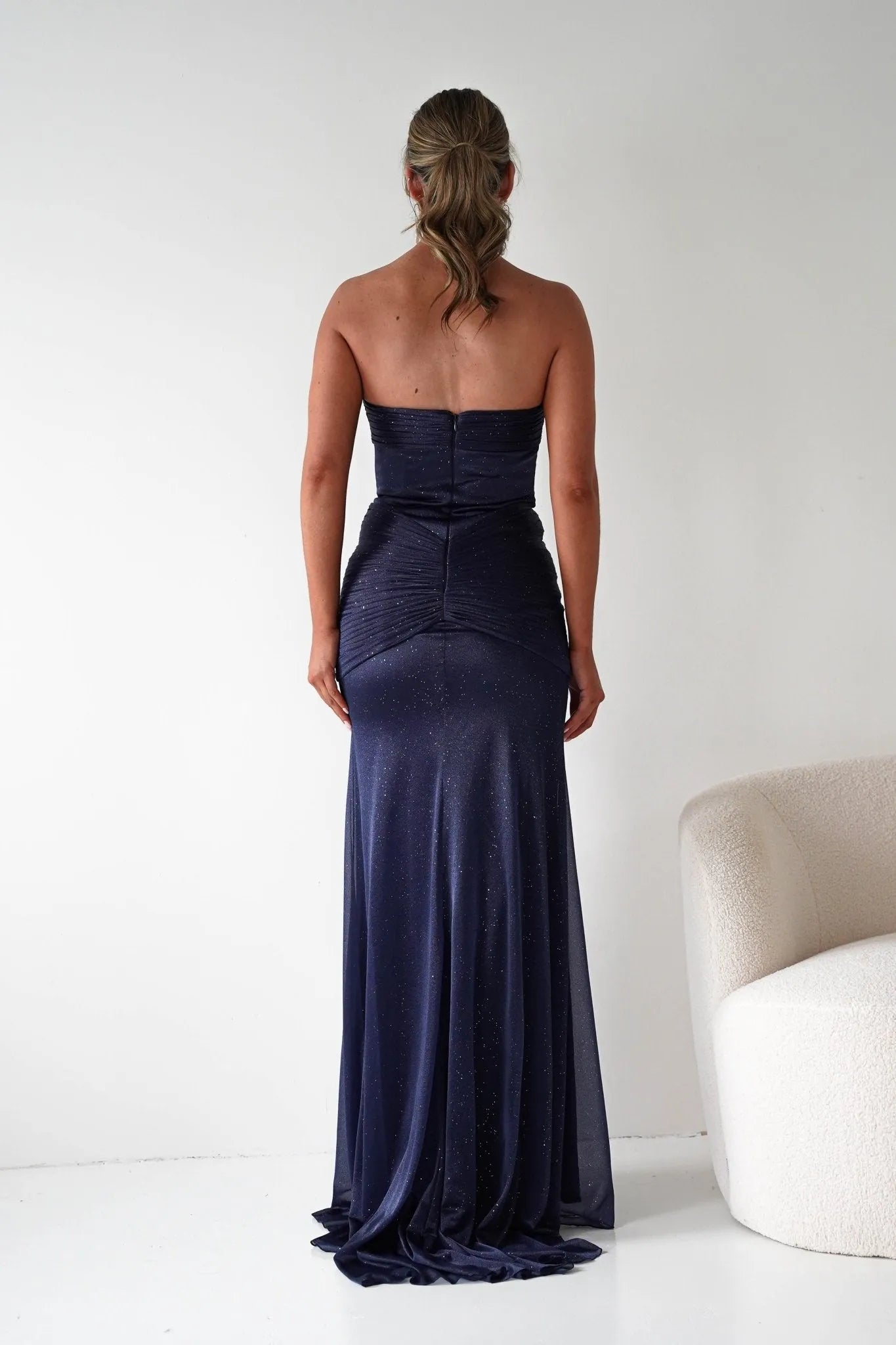 Chic Mermaid Sweetheart Strapless Glitter-Bodice Floor-Length Formal Prom Dresses