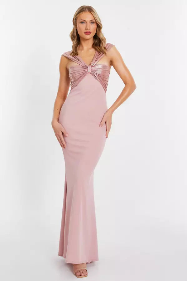 Chic Mermaid V Neck Sleeveless Open Back Ruched Floor Length Formal Prom Dresses