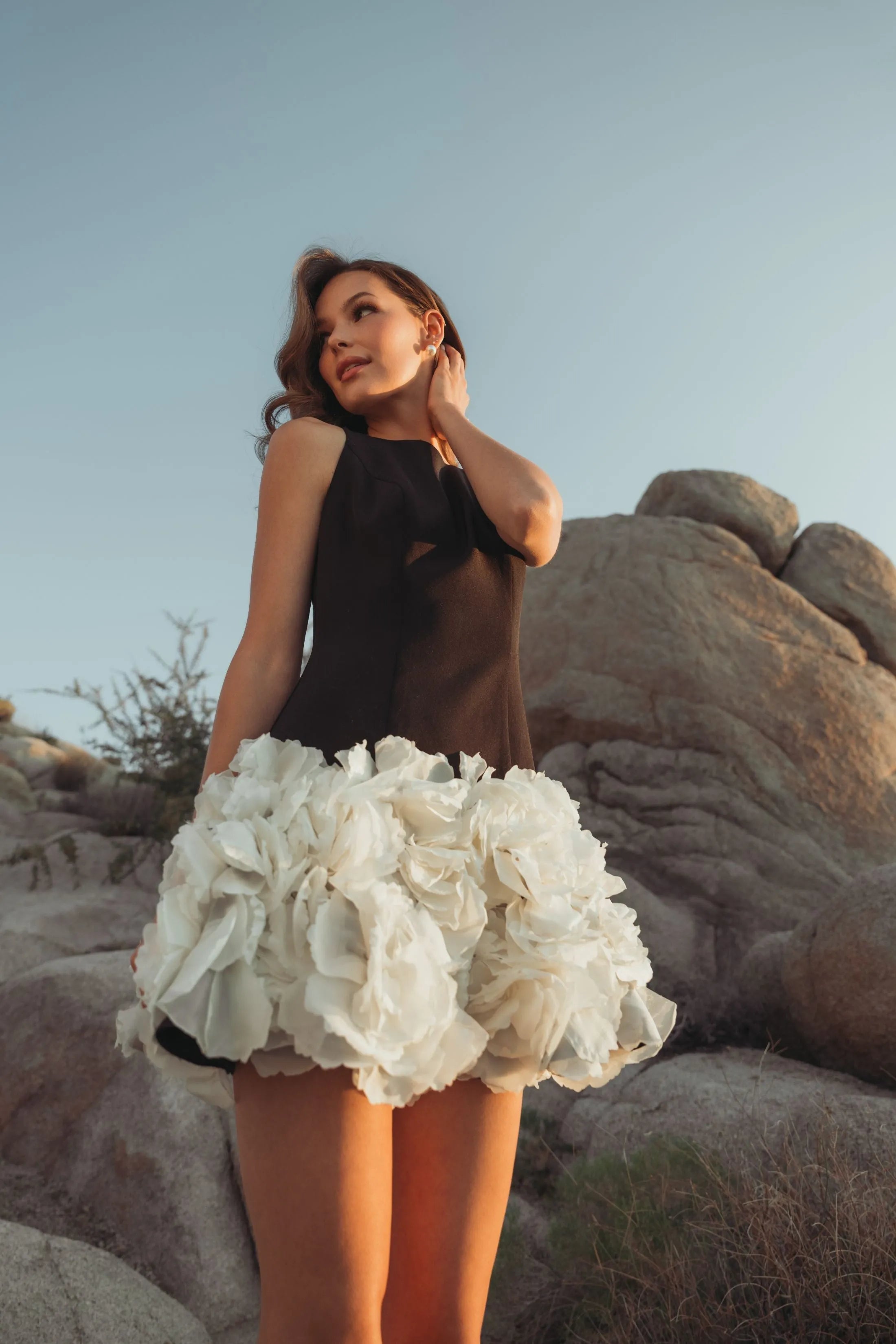 Chic Mini Dress Sleeveless Cutout Neck Floral Ruffle Skirt Formal Prom Gown