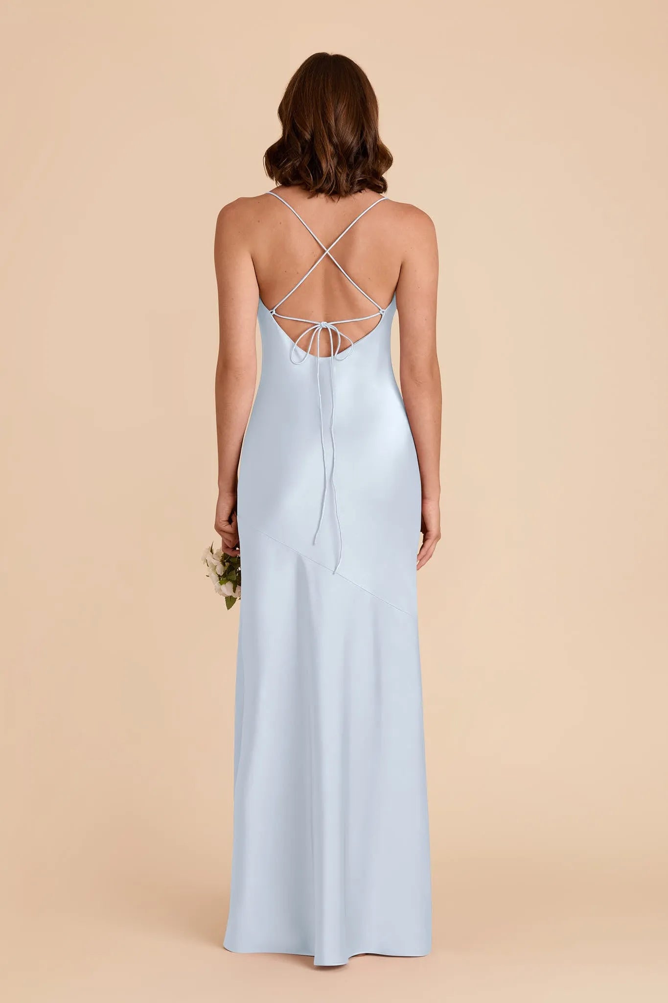 Chic Sheath Cowl Neck Spaghetti Strap Criss Cross Back Floor Length Bridesmaid Dresses