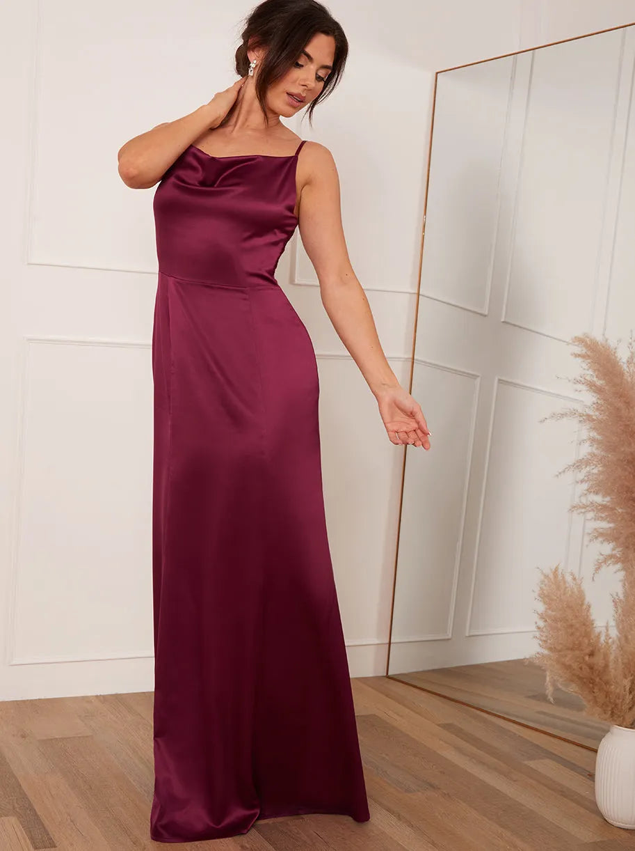Chic Sheath Cowl Neck Spaghetti Strap Open Back Floor-Length Formal Evening Dresses