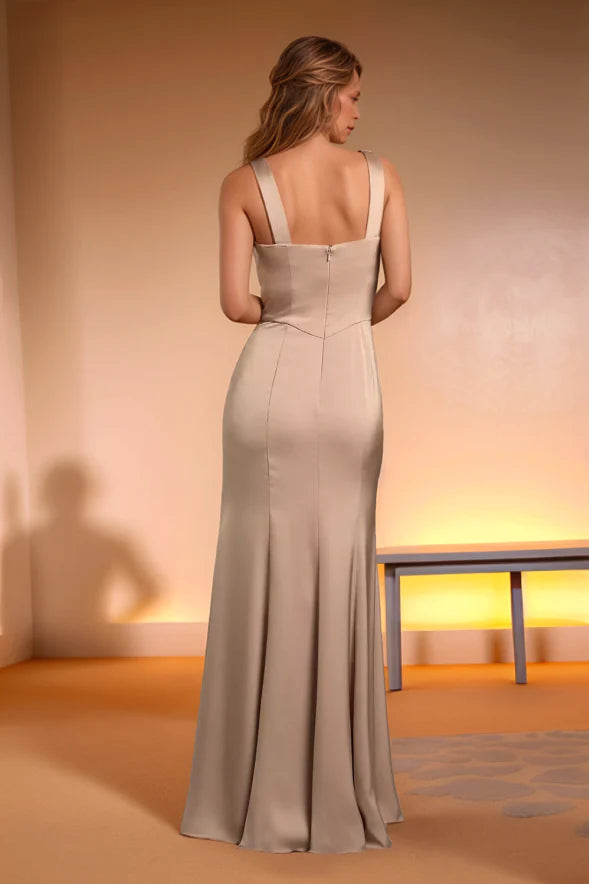 Chic Sheath Cowl Neck Tank Strap Open Back Floor Length Bridesmaid Dresses