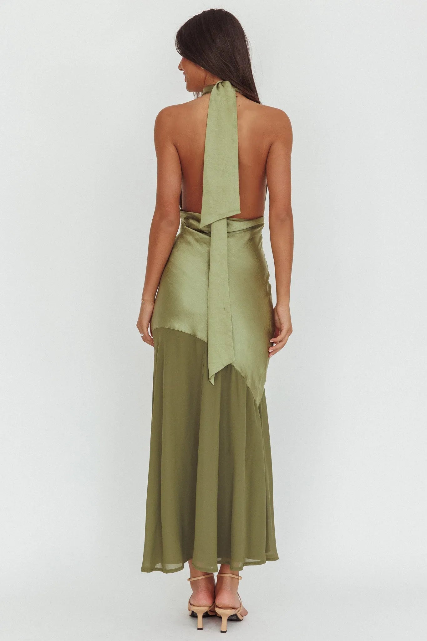 Chic Sheath Deep V Halter Tie Back Sleeveless Long Party Dresses