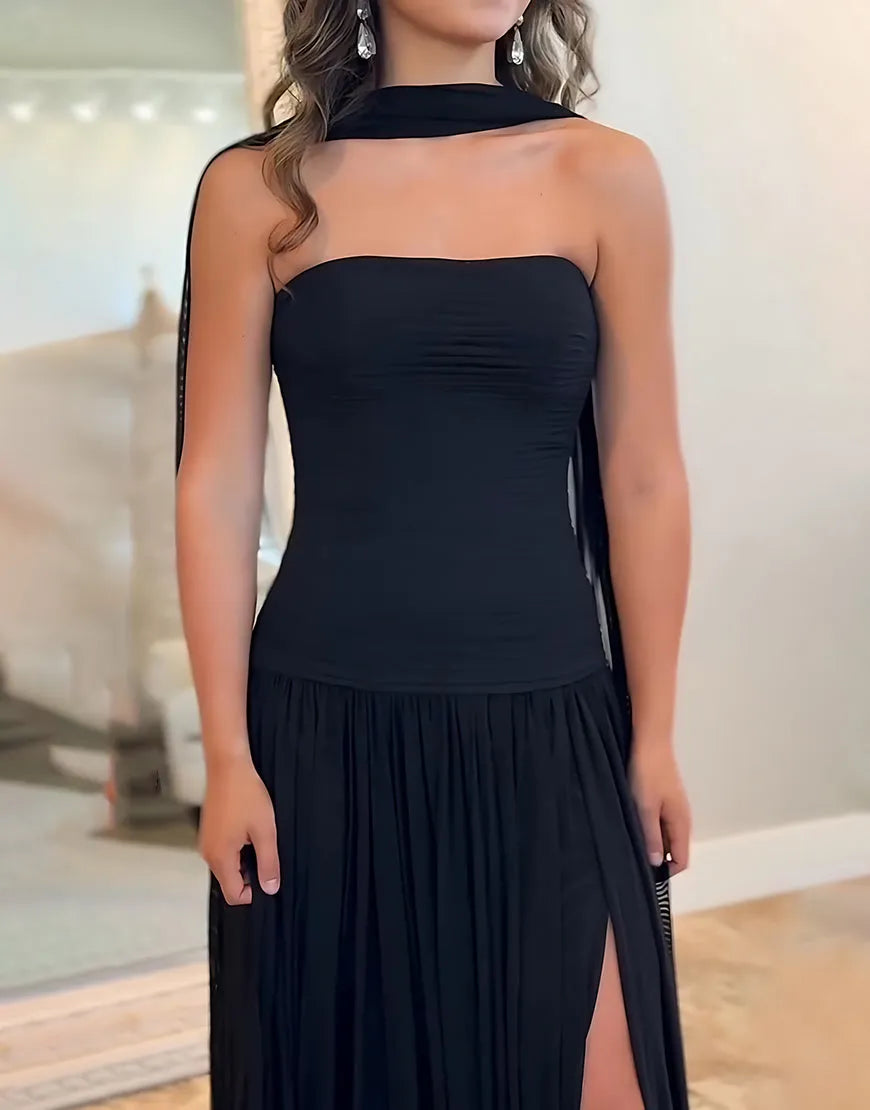 Chic Sheath Halter-Neck Pleated-Hem Floor-Length Prom Dress