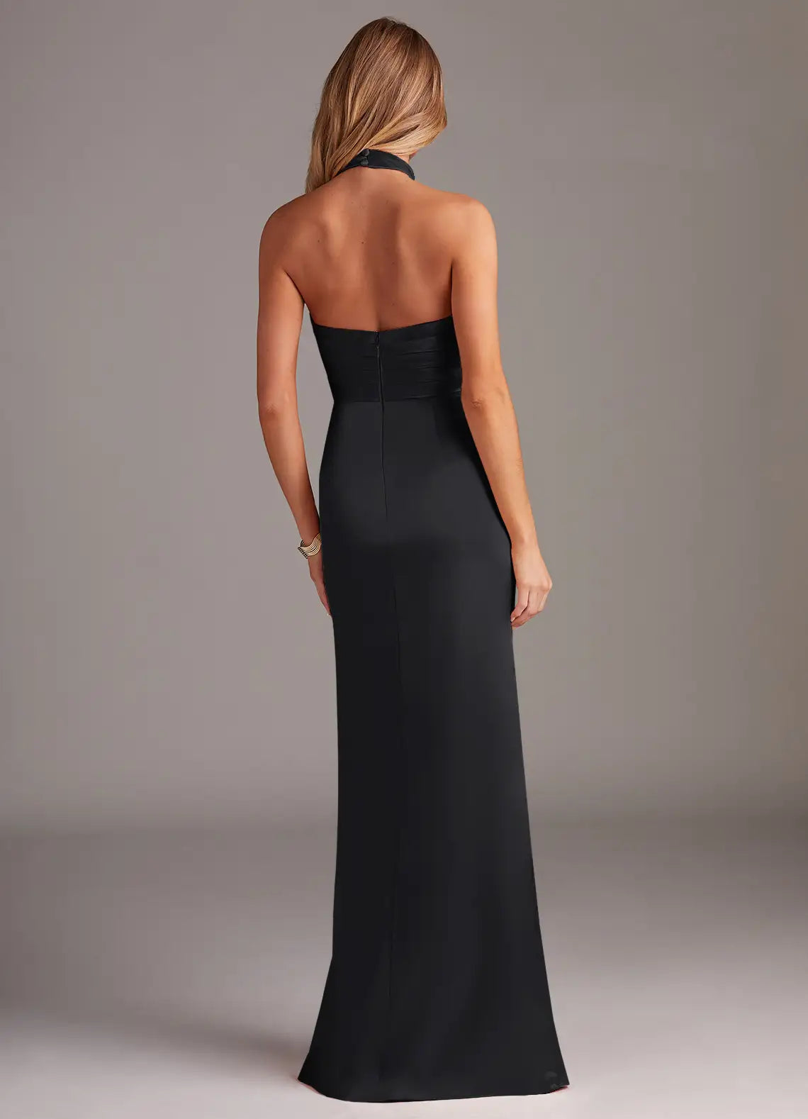 Chic Sheath Halter Neck Sleeveless Open Back Floor-Length Bridesmaid Dresses