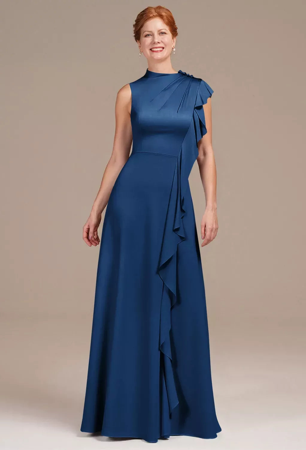 Chic Sheath Mock Neck Sleeveless Ruffled Back Floor-Length Mother Of The Bride Dresses