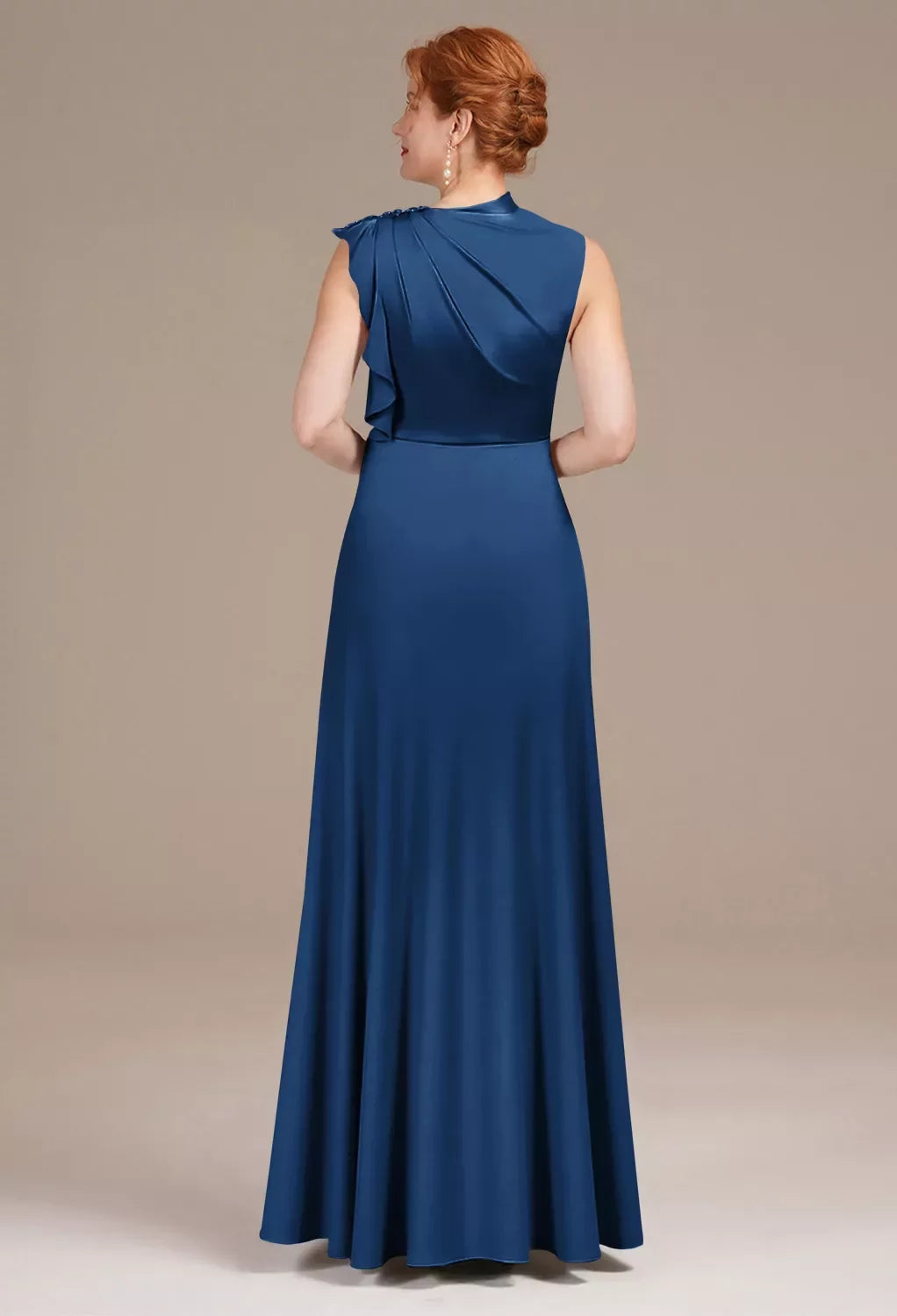Chic Sheath Mock Neck Sleeveless Ruffled Back Floor-Length Mother Of The Bride Dresses