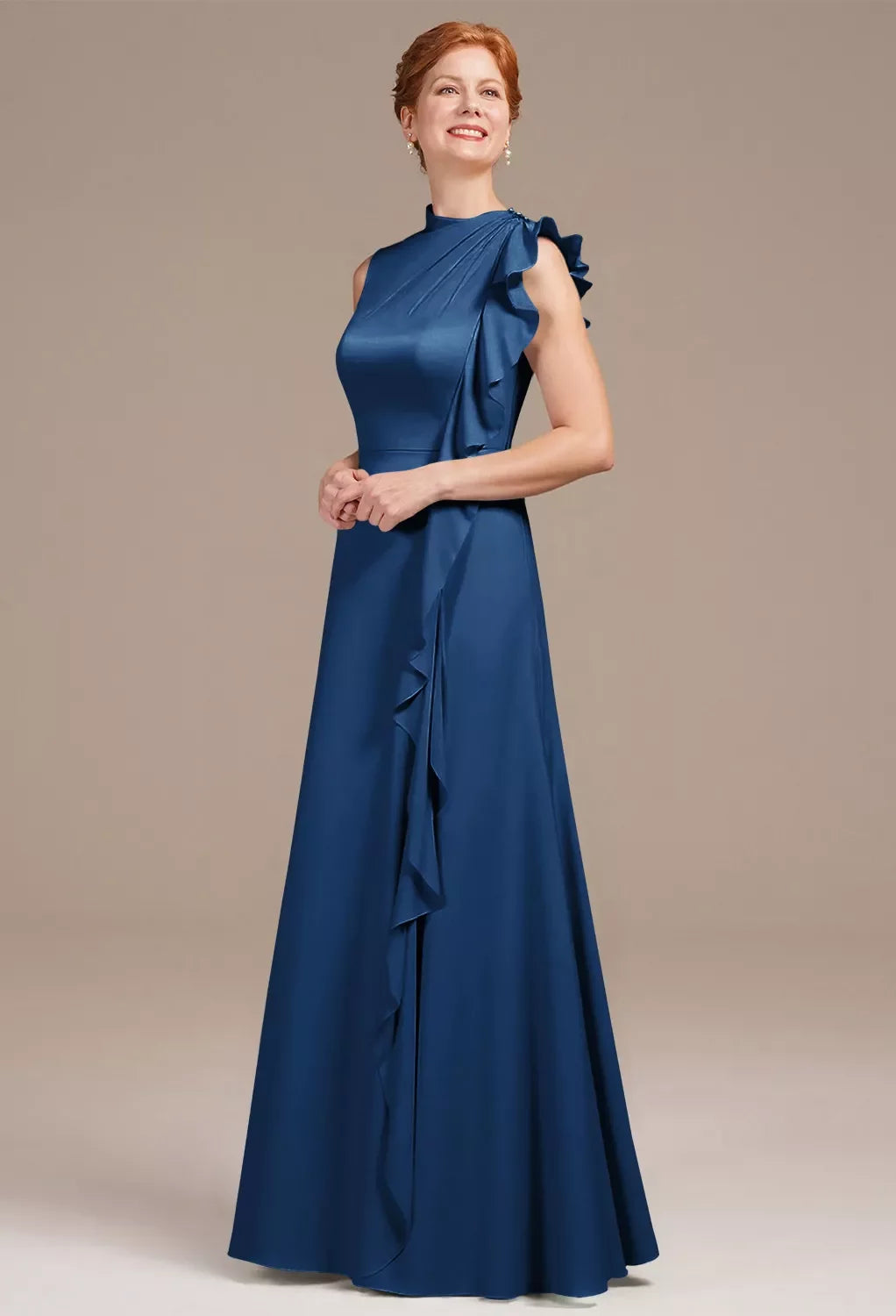 Chic Sheath Mock Neck Sleeveless Ruffled Back Floor-Length Mother Of The Bride Dresses