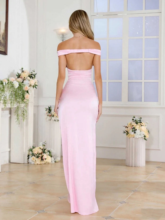 Chic Sheath Off-The-Shoulder Sleeveless Open-Back Floor-Length Prom Dresses