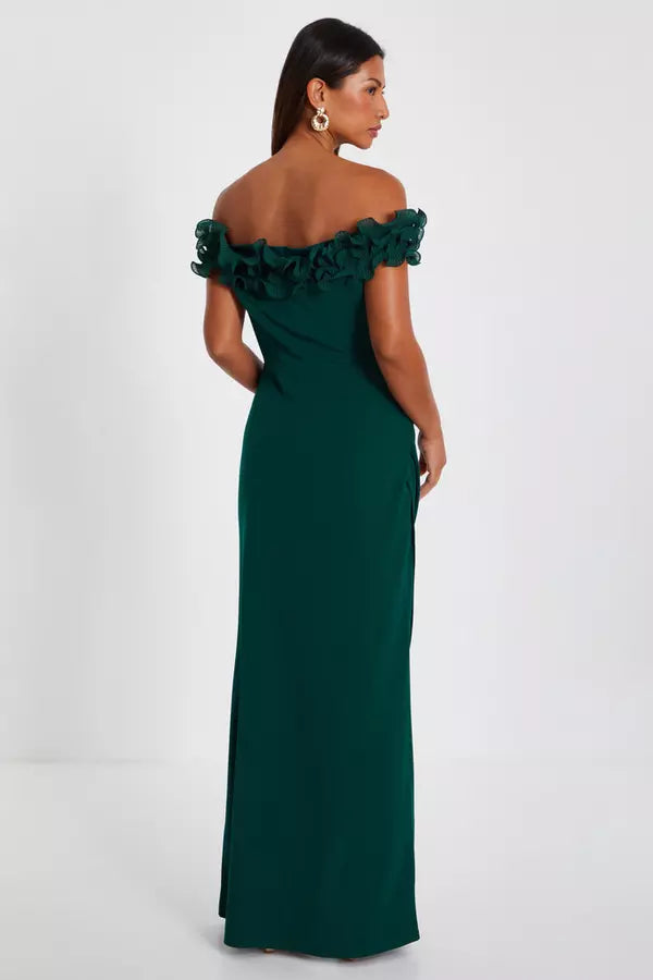 Chic Sheath Off Shoulder Ruffled Open Back Floor Length Formal Prom Dresses