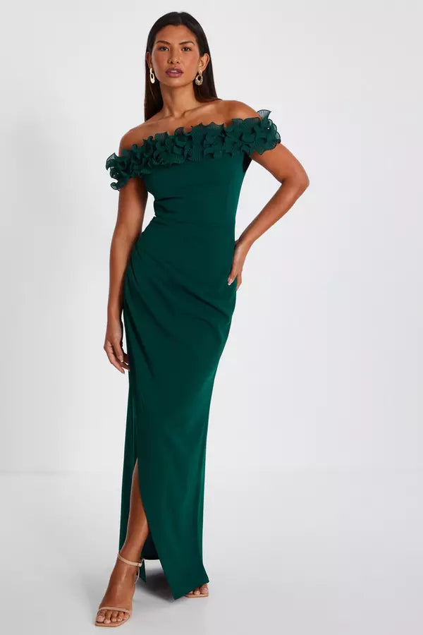 Chic Sheath Off Shoulder Ruffled Open Back Floor Length Formal Prom Dresses