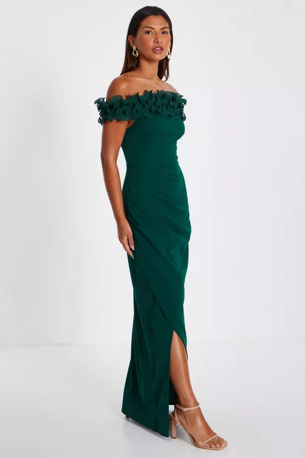 Chic Sheath Off Shoulder Ruffled Open Back Floor Length Formal Prom Dresses