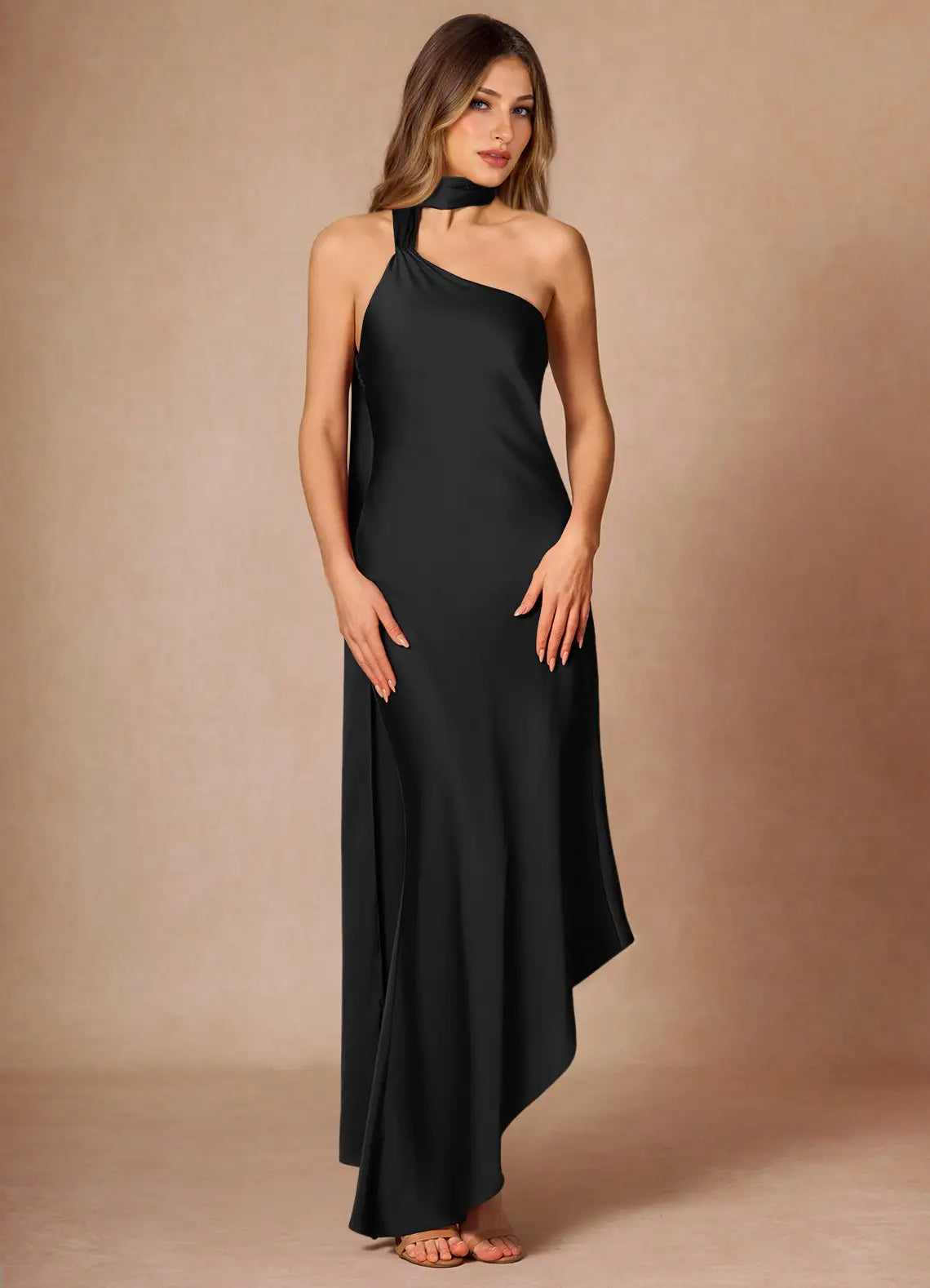 Chic Sheath One-Shoulder Sleeveless Lace-Up Back Floor-Length Evening Dresses