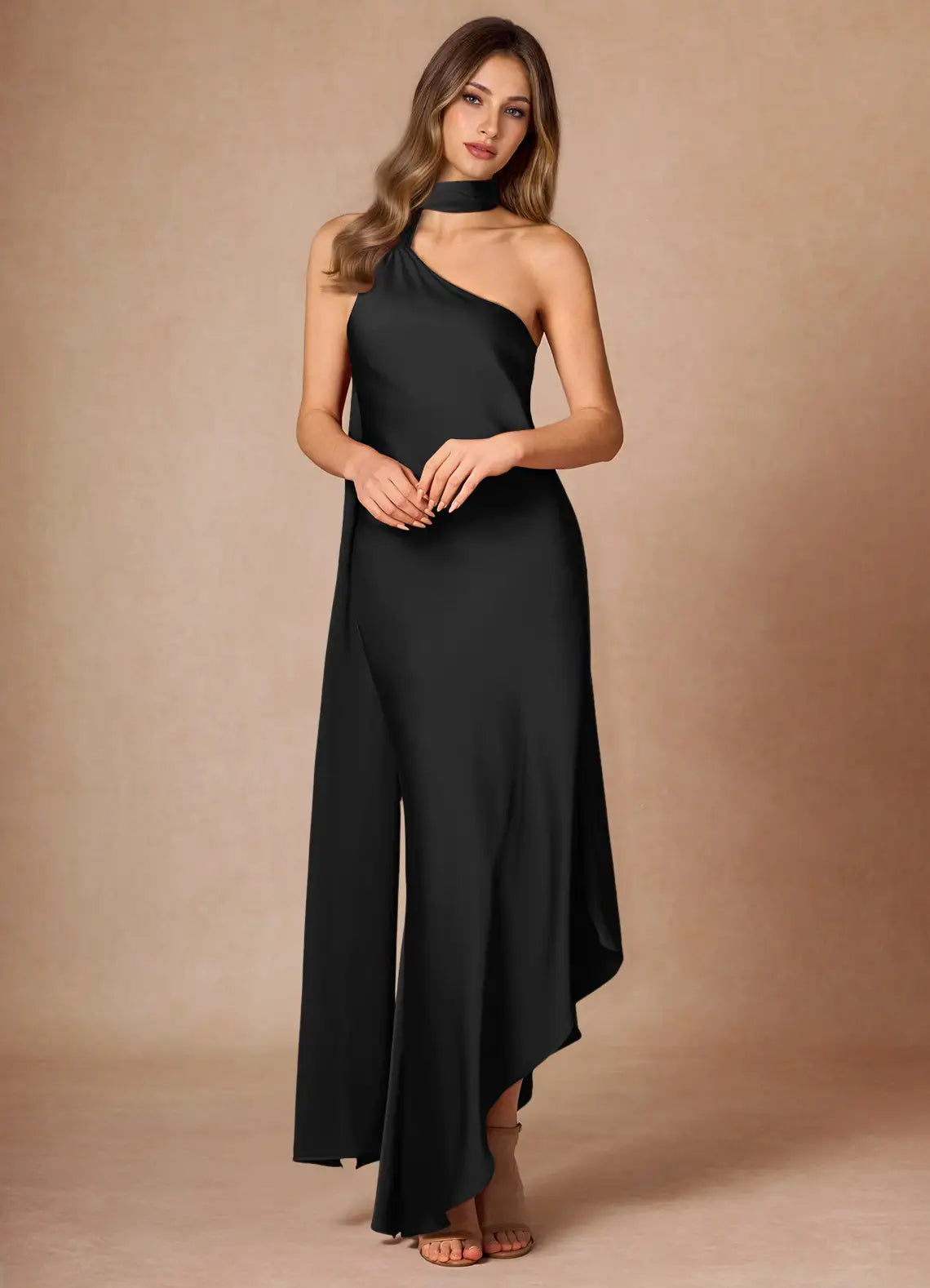 Chic Sheath One-Shoulder Sleeveless Lace-Up Back Floor-Length Evening Dresses