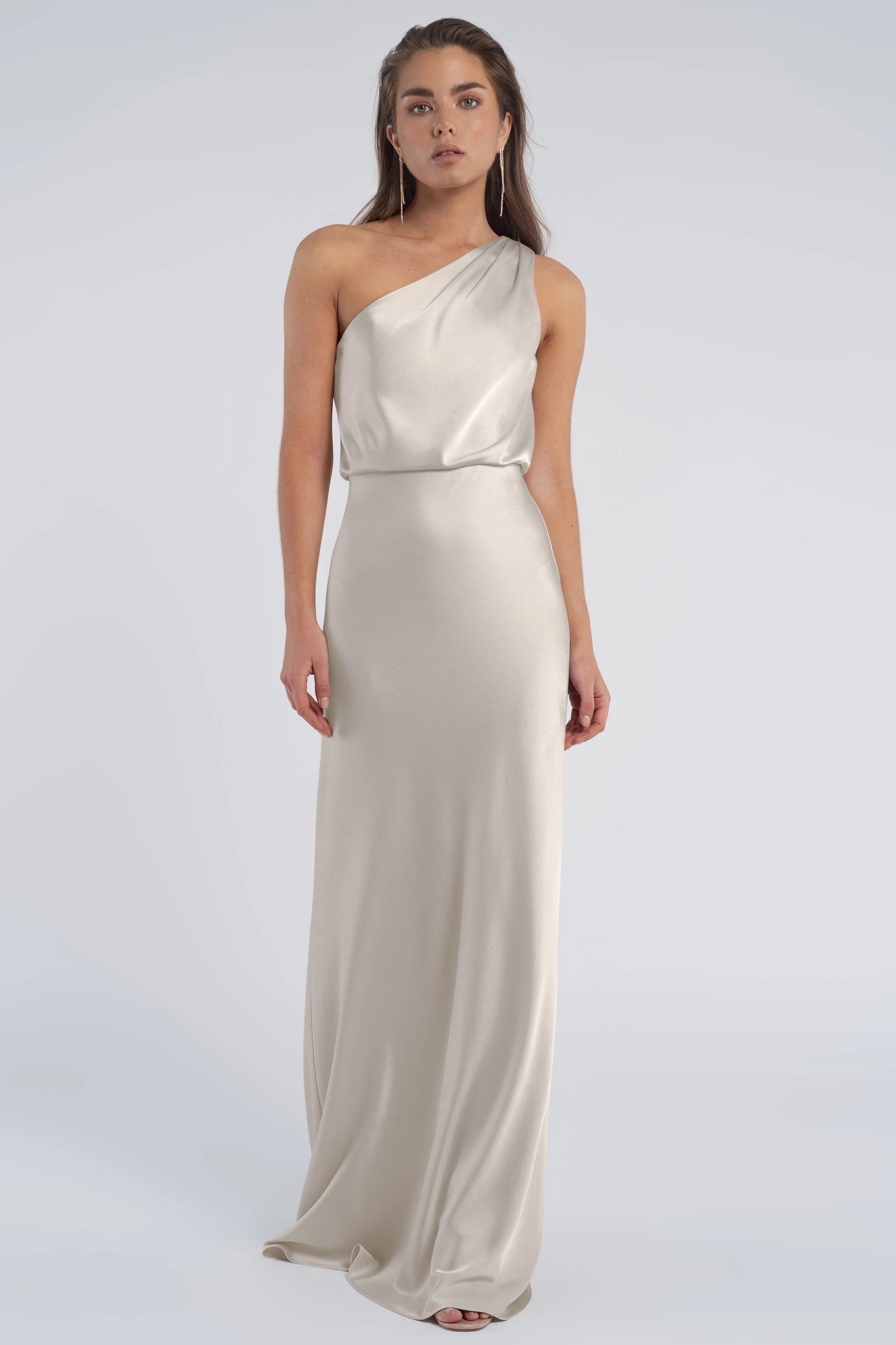 Chic Sheath One-Shoulder Sleeveless Zipper Back Floor-Length Bridesmaid Dresses