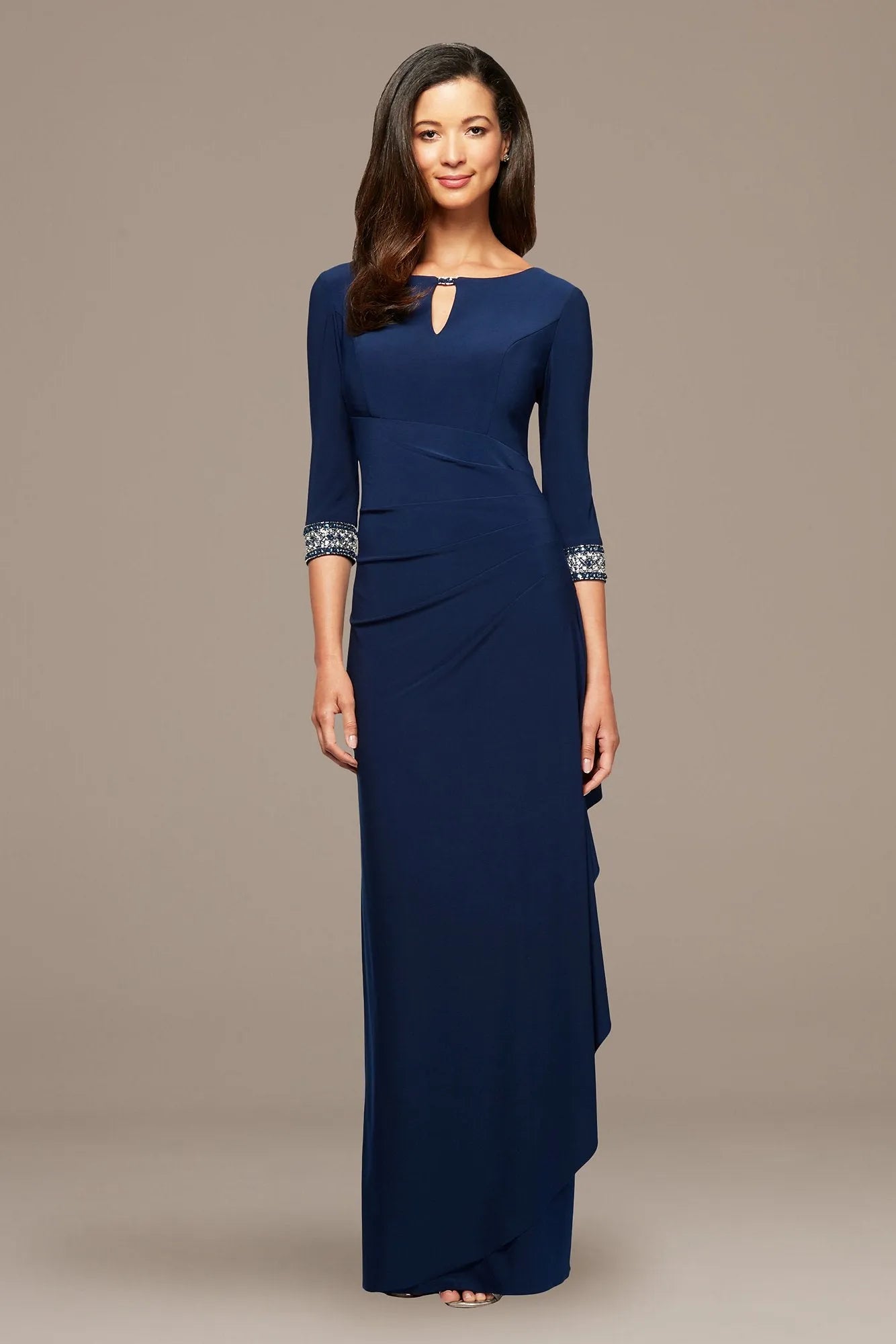 Chic Sheath Scoop Neck Three Quarter Sleeve Zipper Back Long Evening Dresses