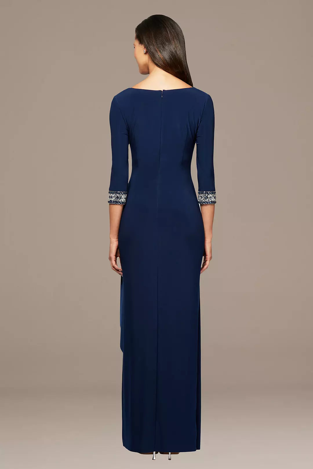 Chic Sheath Scoop Neck Three Quarter Sleeve Zipper Back Long Evening Dresses