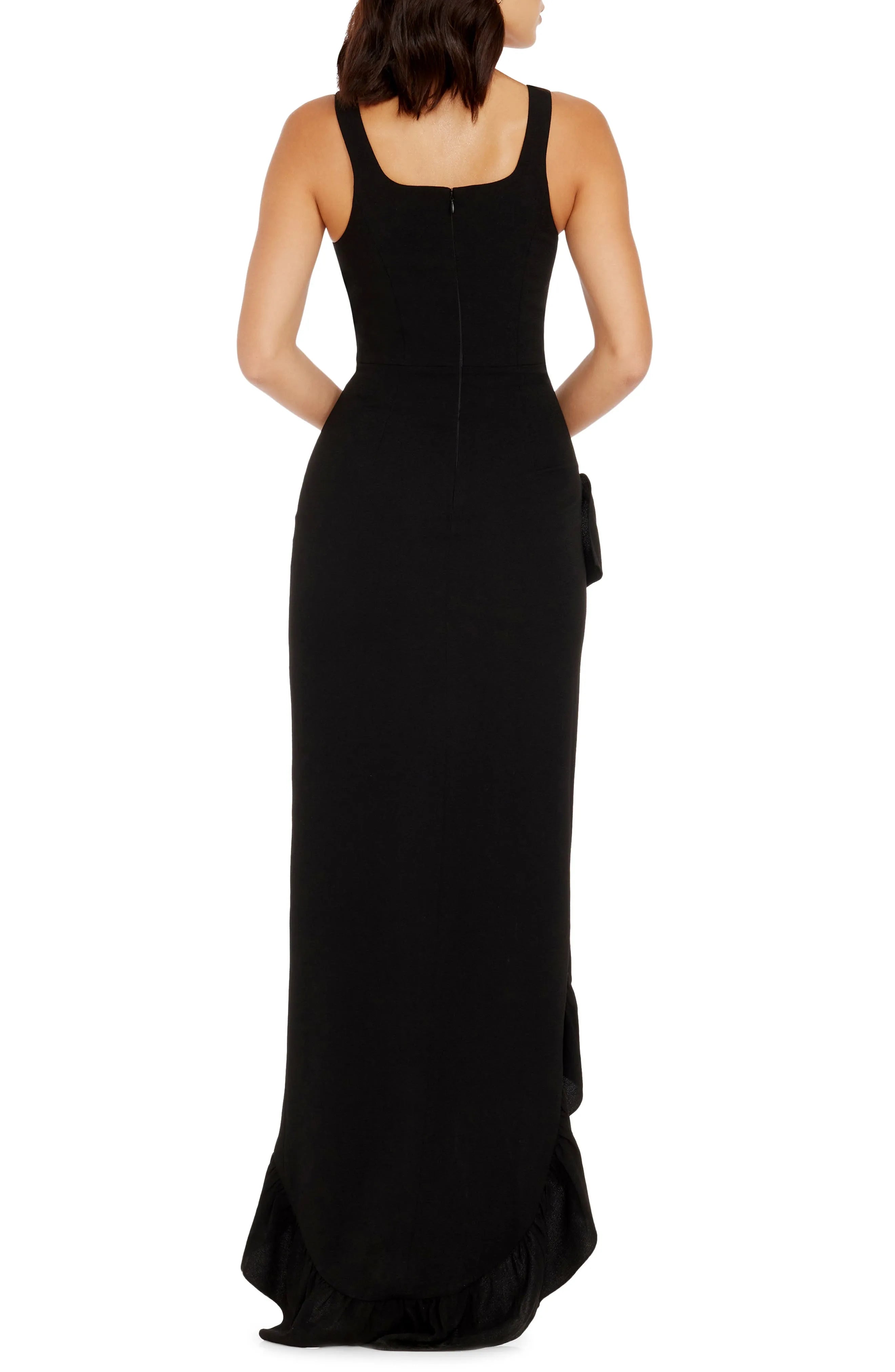 Chic Sheath Square-Neck Sleeveless Ruffled-Slit Floor-Length Formal Prom Dresses