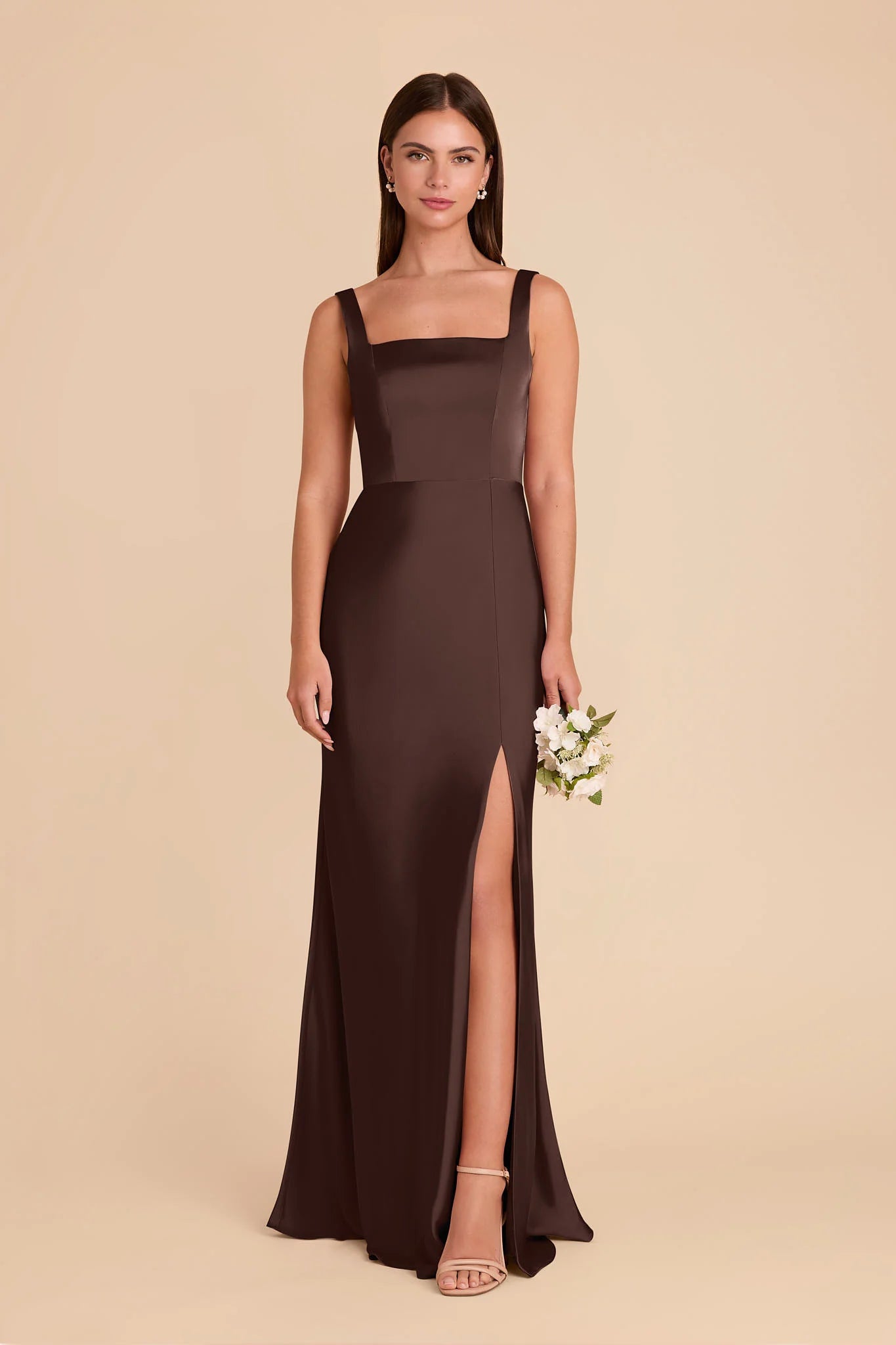Chic Sheath Square Neck Bow Strap Open Back Floor-Length Bridesmaid Dresses