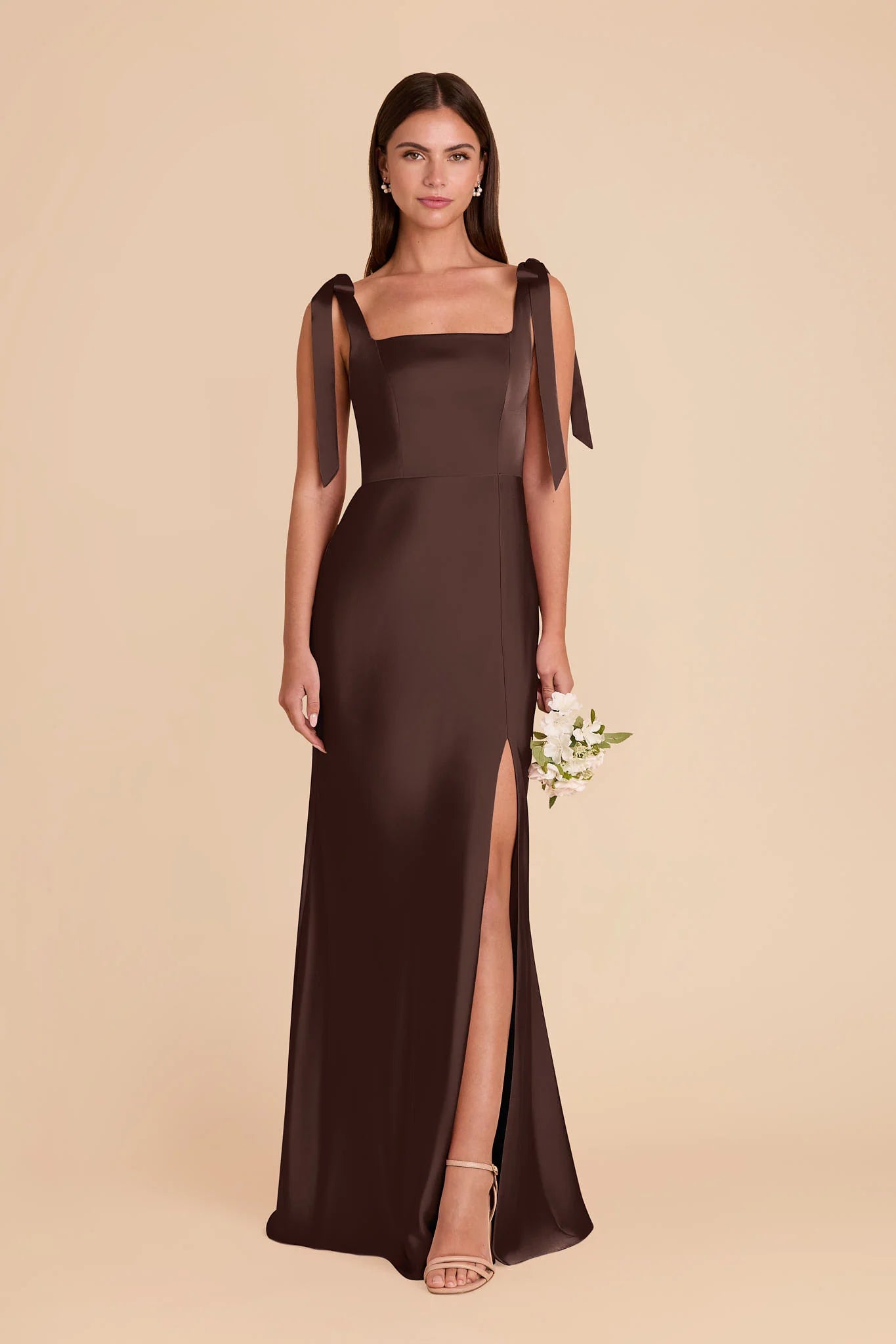 Chic Sheath Square Neck Bow Strap Open Back Floor-Length Bridesmaid Dresses