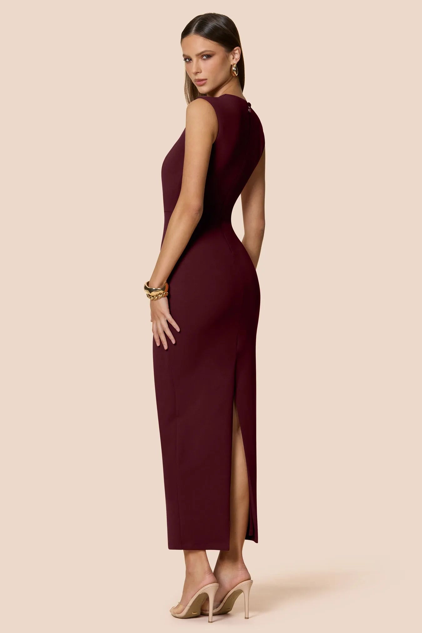 Chic Sheath Square Neck Sleeveless Keyhole Back Midi-Length Prom Dresses