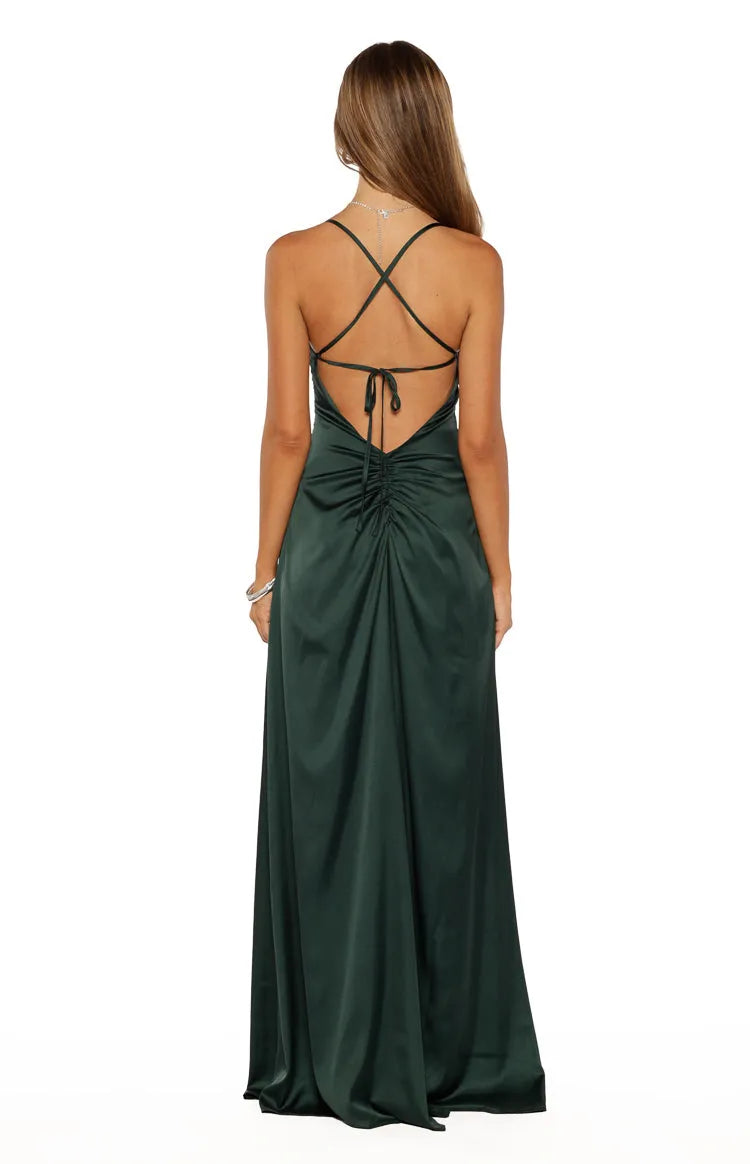 Chic Sheath Square Neck Spaghetti Strap Lace-Up Back Floor-Length Prom Dresses