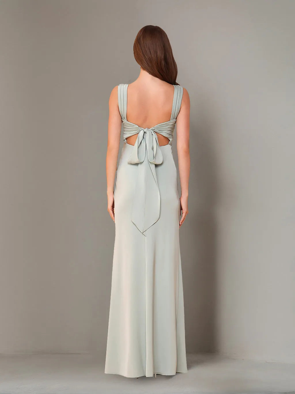 Chic Sheath Square Neck Wide Strap Bow Back Floor-Length Bridesmaid Dresses