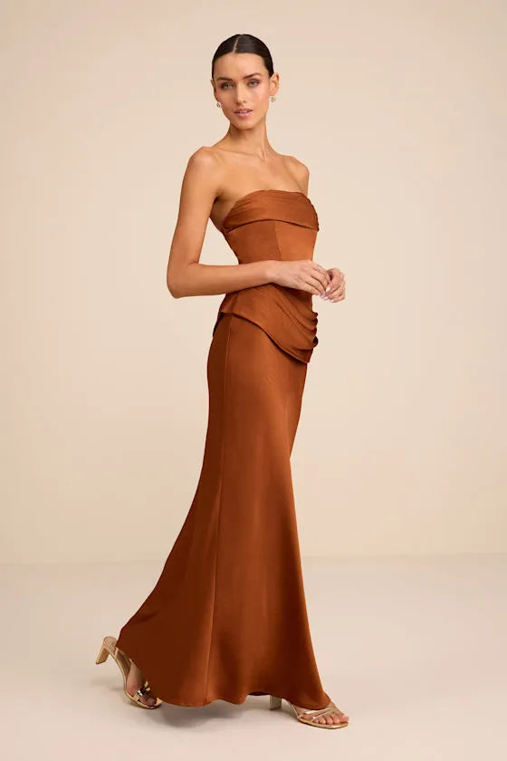 Chic Sheath Strapless Sleeveless Open Back Floor-Length Formal Evening Dresses