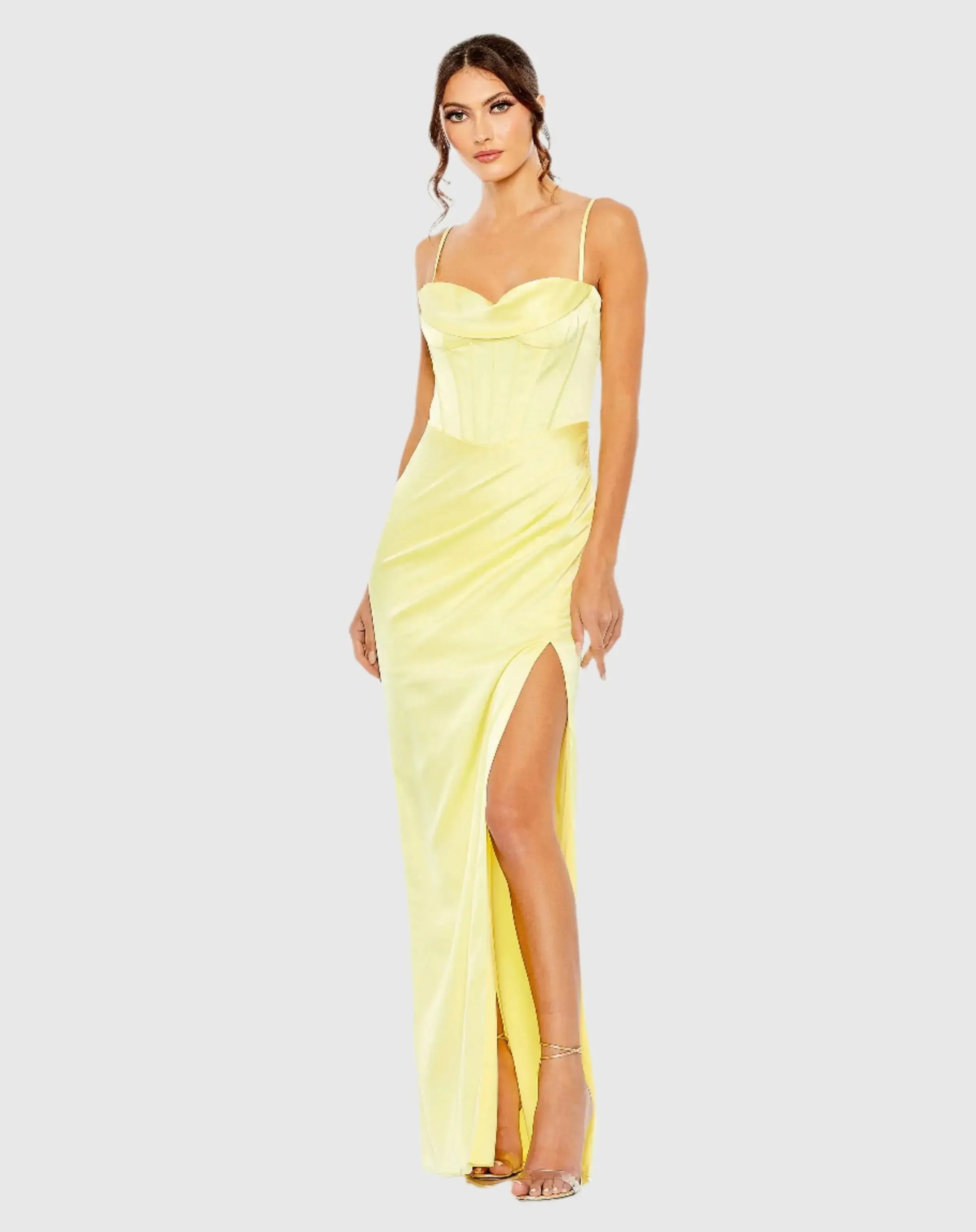 Chic Sheath Sweetheart Spaghetti Strap High Slit Floor Length Formal Prom Gown