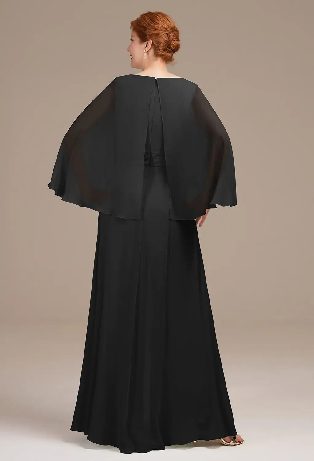 Chic Wide-Leg Square Neck Cape Sleeves Zip Back Floor-Length Mother Of The Bride Dresses