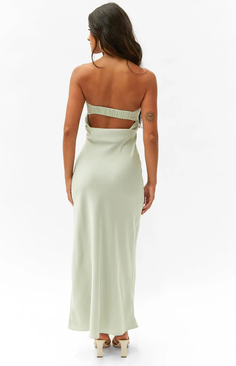 Chic Sheath Strapless Sleeveless Ruched Cutout Back Floor Length Formal Prom Dresses