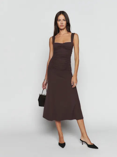 Chocolate Brown Square Neck Ruched Bodice Prom Dress