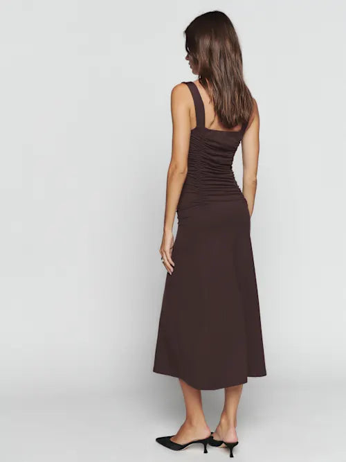 Chocolate Brown Square Neck Ruched Bodice Prom Dress
