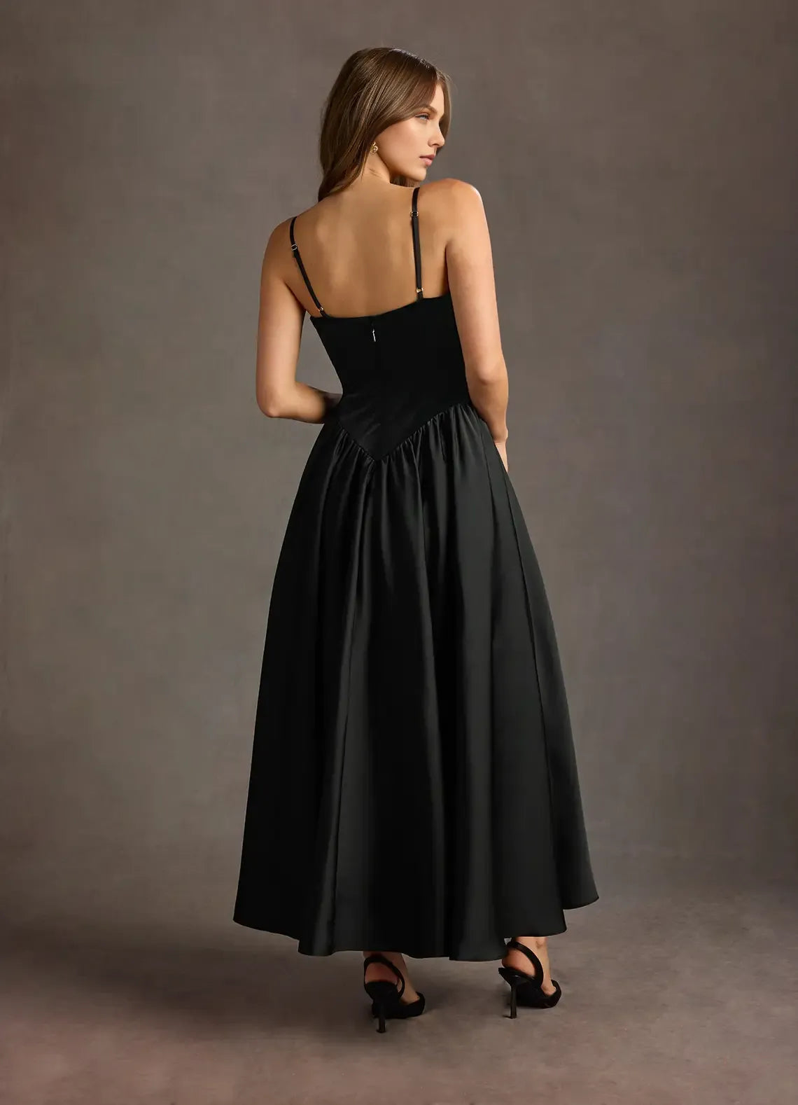 Classic Black A-Line Sweetheart Neck Spaghetti Straps Back Zip Ankle-Length Prom Dresses