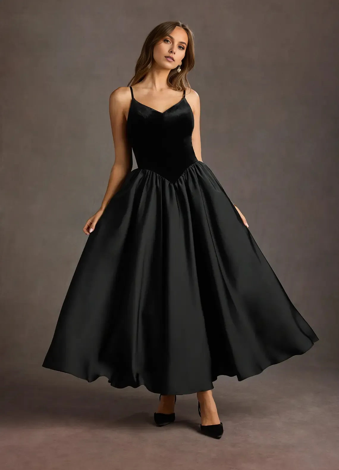 Classic Black A-Line Sweetheart Neck Spaghetti Straps Back Zip Ankle-Length Prom Dresses