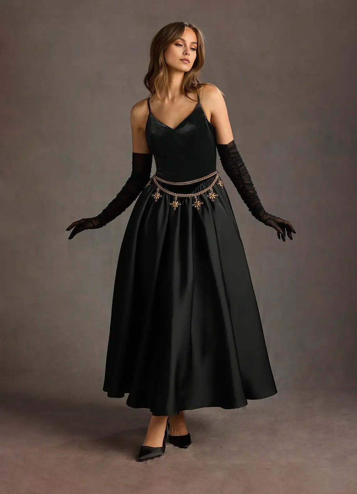 Classic Black A-Line Sweetheart Neck Spaghetti Straps Back Zip Ankle-Length Prom Dresses