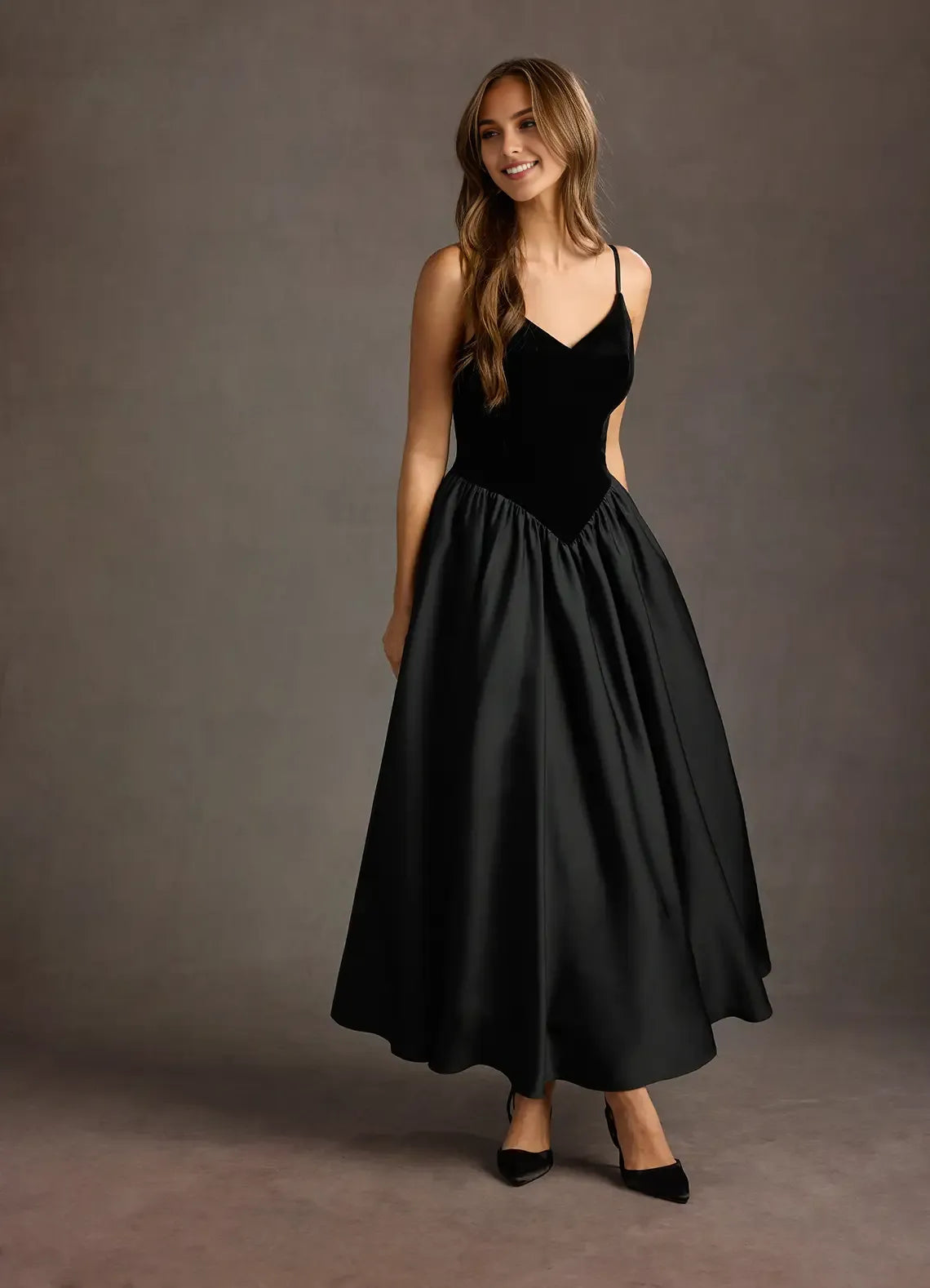 Classic Black A-Line Sweetheart Neck Spaghetti Straps Back Zip Ankle-Length Prom Dresses