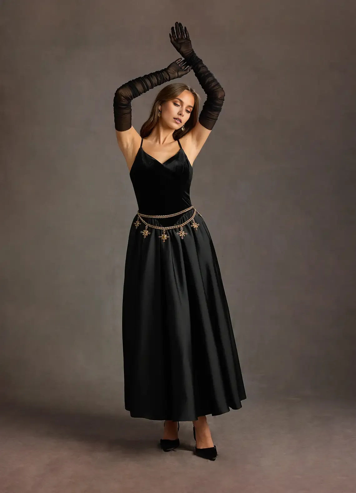 Classic Black A-Line Sweetheart Neck Spaghetti Straps Back Zip Ankle-Length Prom Dresses