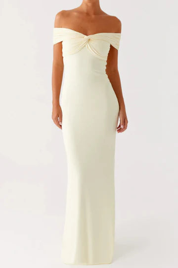 Cream Off Shoulder Twist Knot Mermaid Maxi Dress For Prom Events
