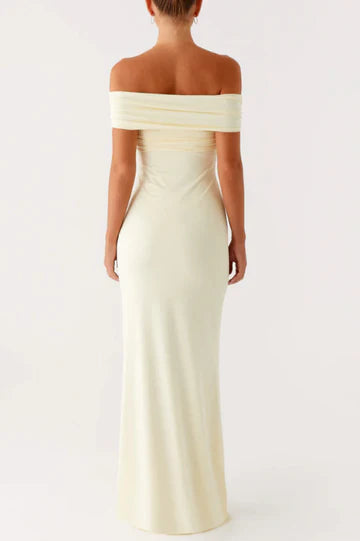 Cream Off Shoulder Twist Knot Mermaid Maxi Dress For Prom Events
