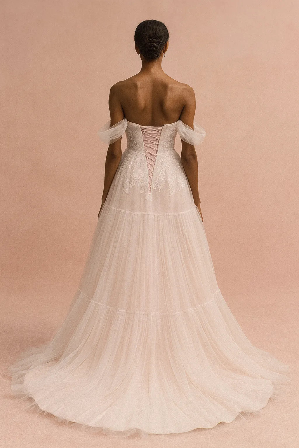 Dreamy A-Line Sweetheart Off-the-Shoulder Lace-Up Back Floor-Length Wedding Dresses