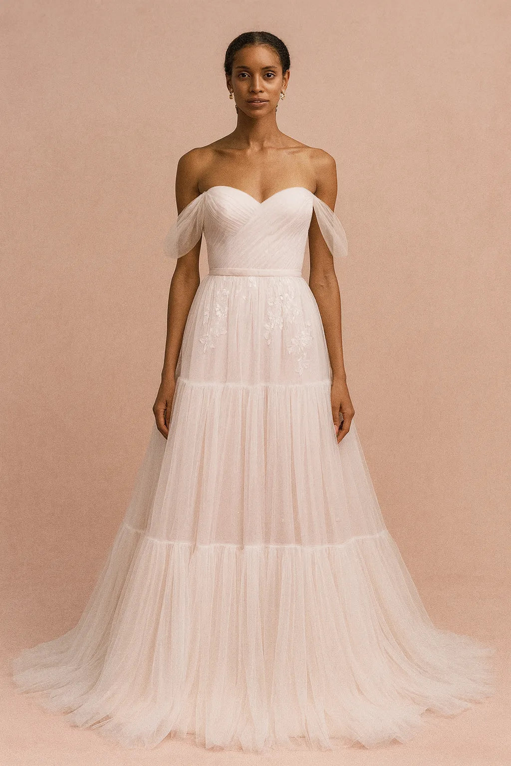 Dreamy A-Line Sweetheart Off-the-Shoulder Lace-Up Back Floor-Length Wedding Dresses