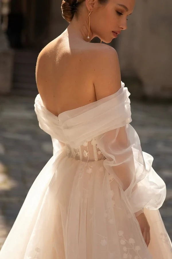 Dreamy Ballgown Sweetheart Off-The-Shoulder Sheer Back Train Wedding Dresses