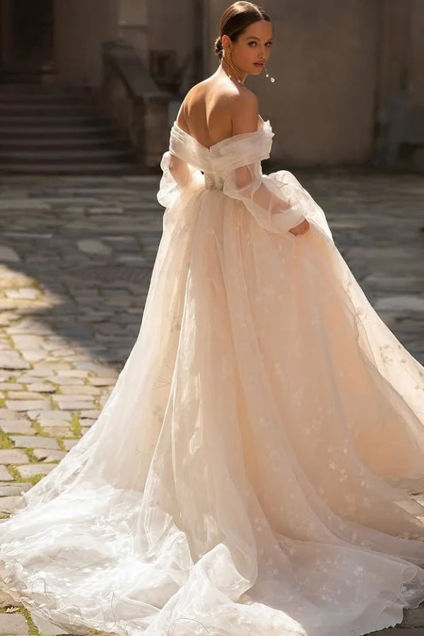 Dreamy Ballgown Sweetheart Off-The-Shoulder Sheer Back Train Wedding Dresses